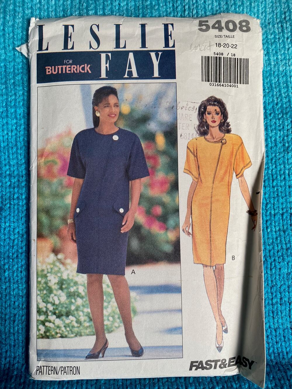 Butterick Sewing pattern 5408 dress suit 1980s sz 18 20 22